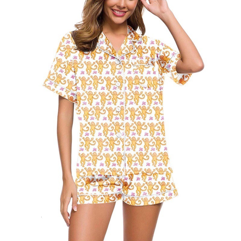 Summer monkey print set, temperament home, parent-child living suit, adult women's sleepwear set