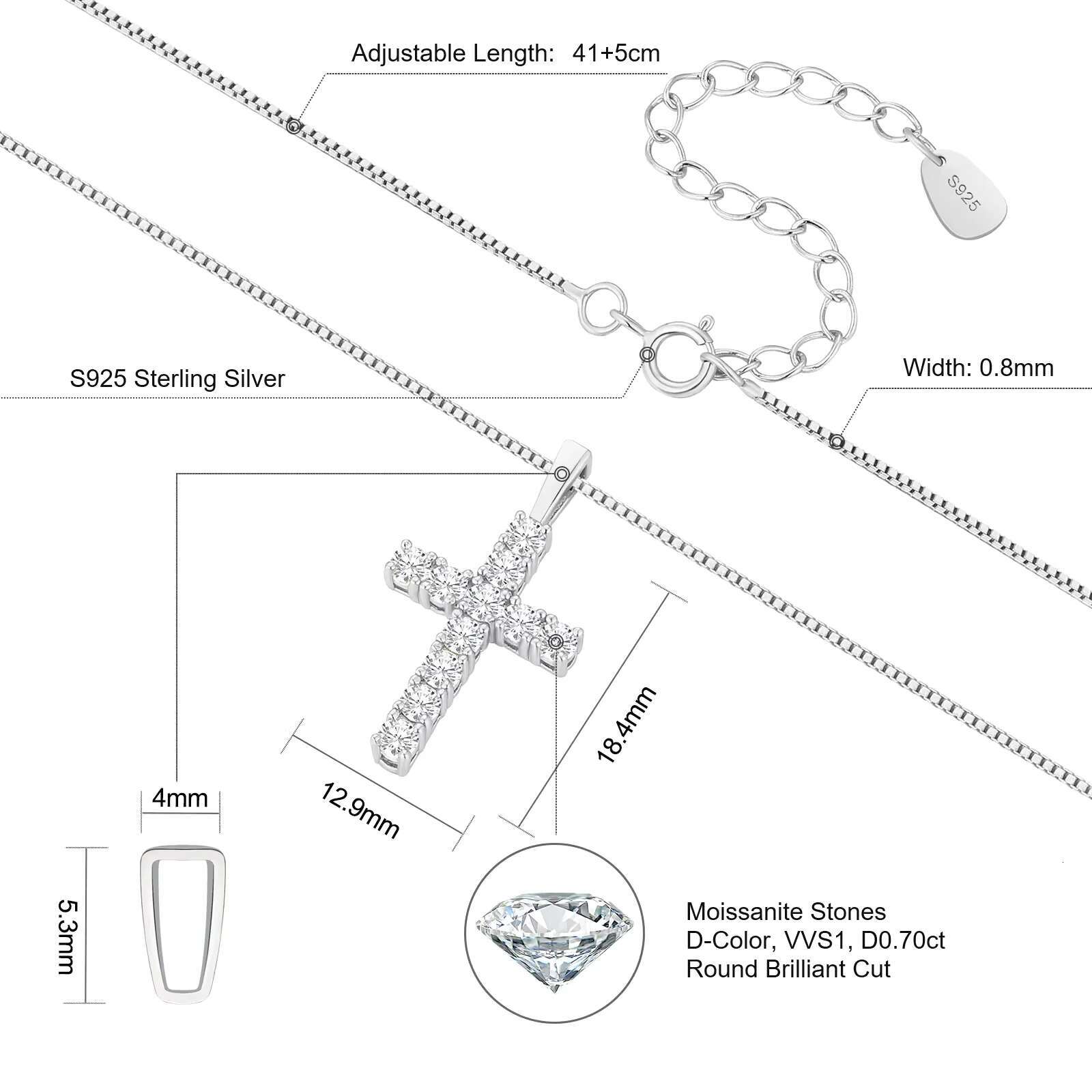 925 Sterling Silver Diamond Crucifix Pendant 14K White Gold Iced Out Jesus Christian Jewelry Moissanite Cross Necklace for Women