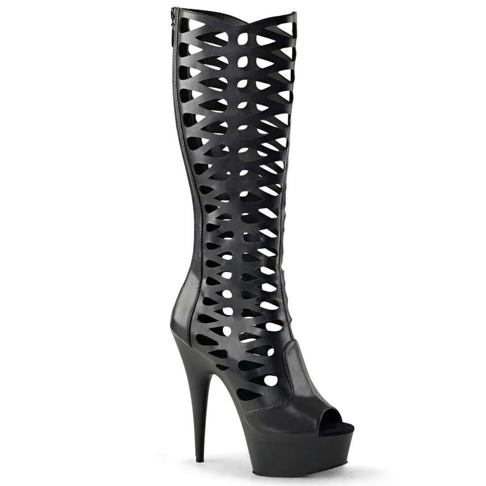 High Heel Cm Hollow Out Back Zipper High Heeled Steel Dance Slim Heel Long Boots Fashionable And Trendy High Tube Boots