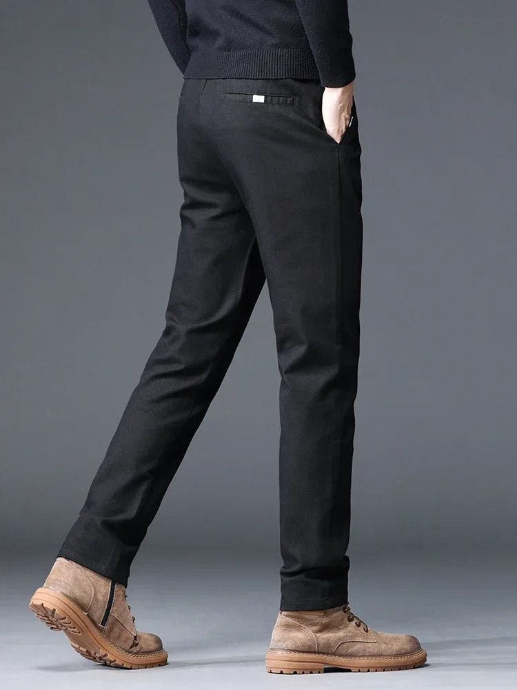 2024 Autumn Mens Elastic Casual Pants Cotton Business Straight Classic Clothing Solid Color 250326