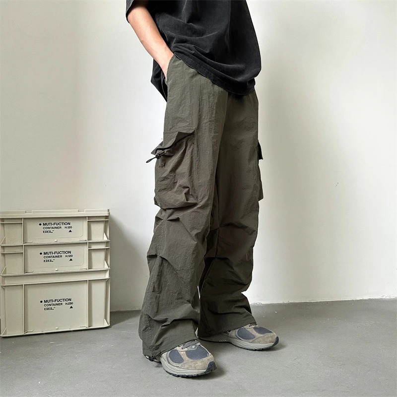 Summer thin pants mens fashion pocket cargo pants mens Japanese streetwear hip-hop loose straight pants mens oversized mens pants 250324