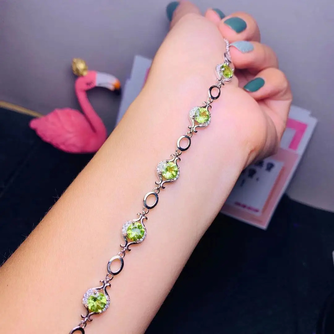KJJEAXCMY Boutique Jewelry Womens Bracelet 925 Pure Silver Natural Olive Gem Wedding Party Birthday Gift Year 250326