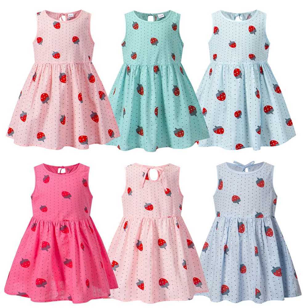 2023 Spring/Summer New Girl Vest Childrens Sleeveless Korean Printed Dress Sweet Girl Cotton Linen Princess Dress 6M-6Y W250326