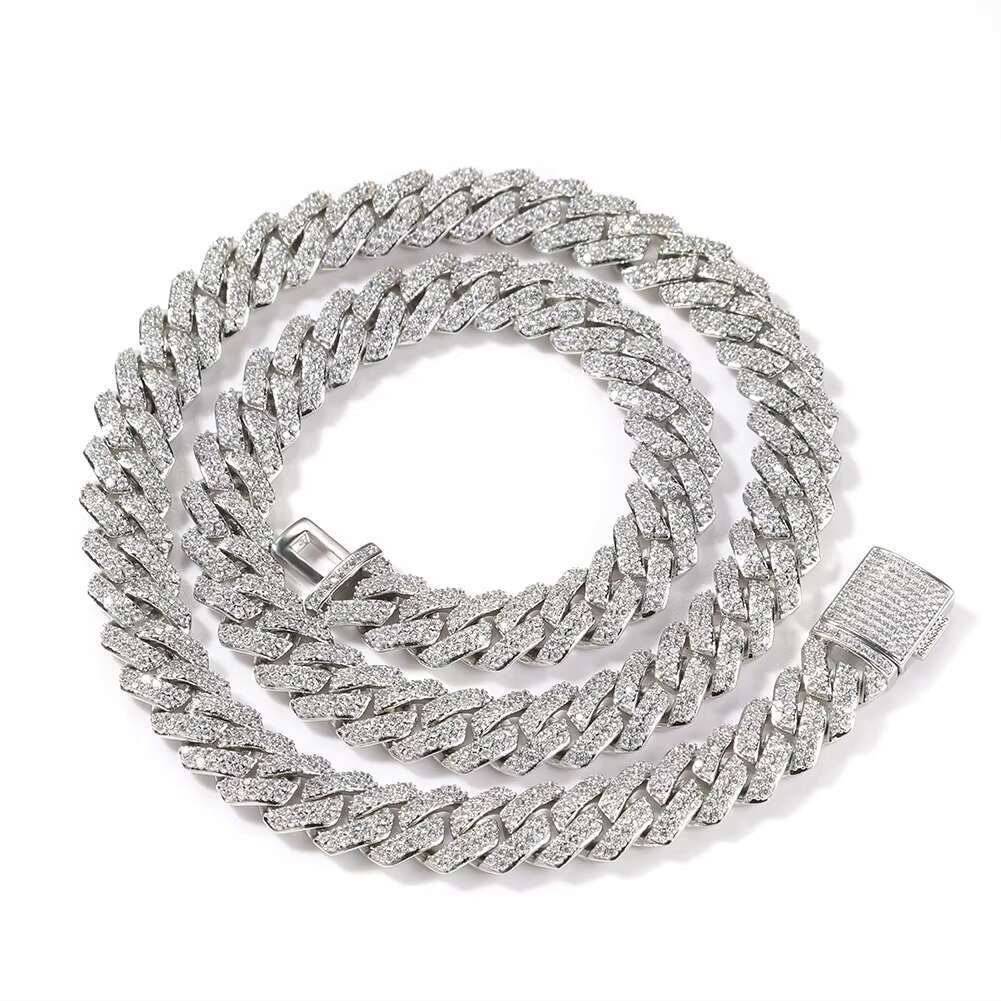 Fashion Jewelry Pendant Necklace 10mm Zircon Strip Cuban Chain Necklace Hip Hop Necklace