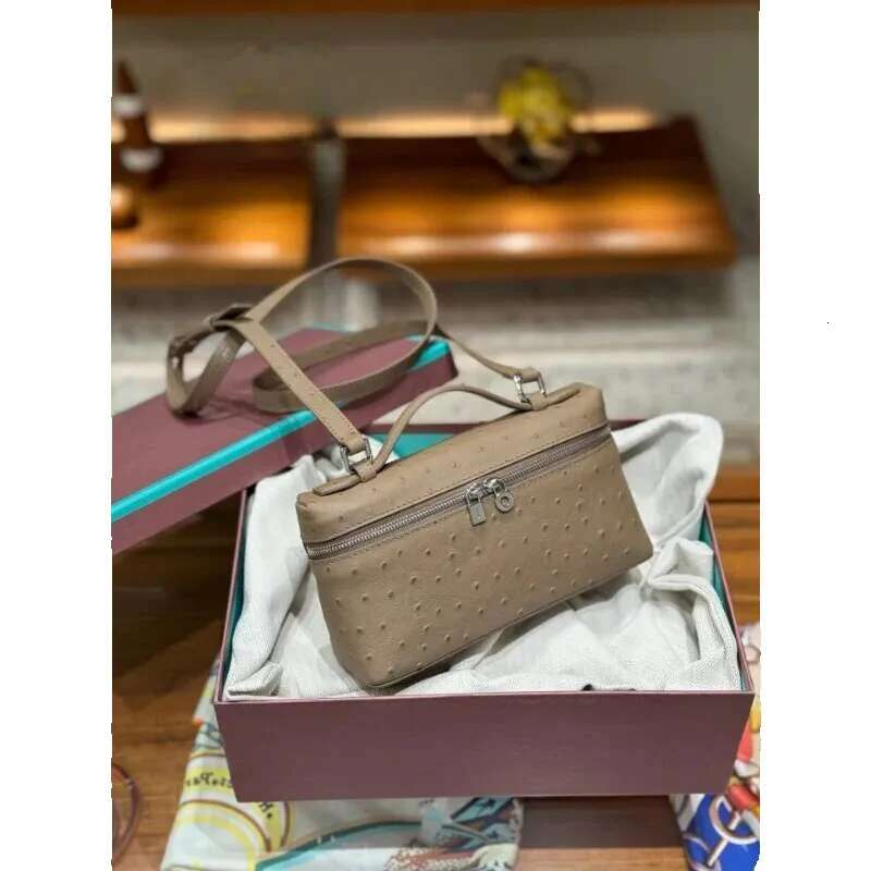 The Ostrich Print Small Square Fashion Simple Single Shoulder Crossbody Head Layer Cowhide Handbag Women's Makeup Bag