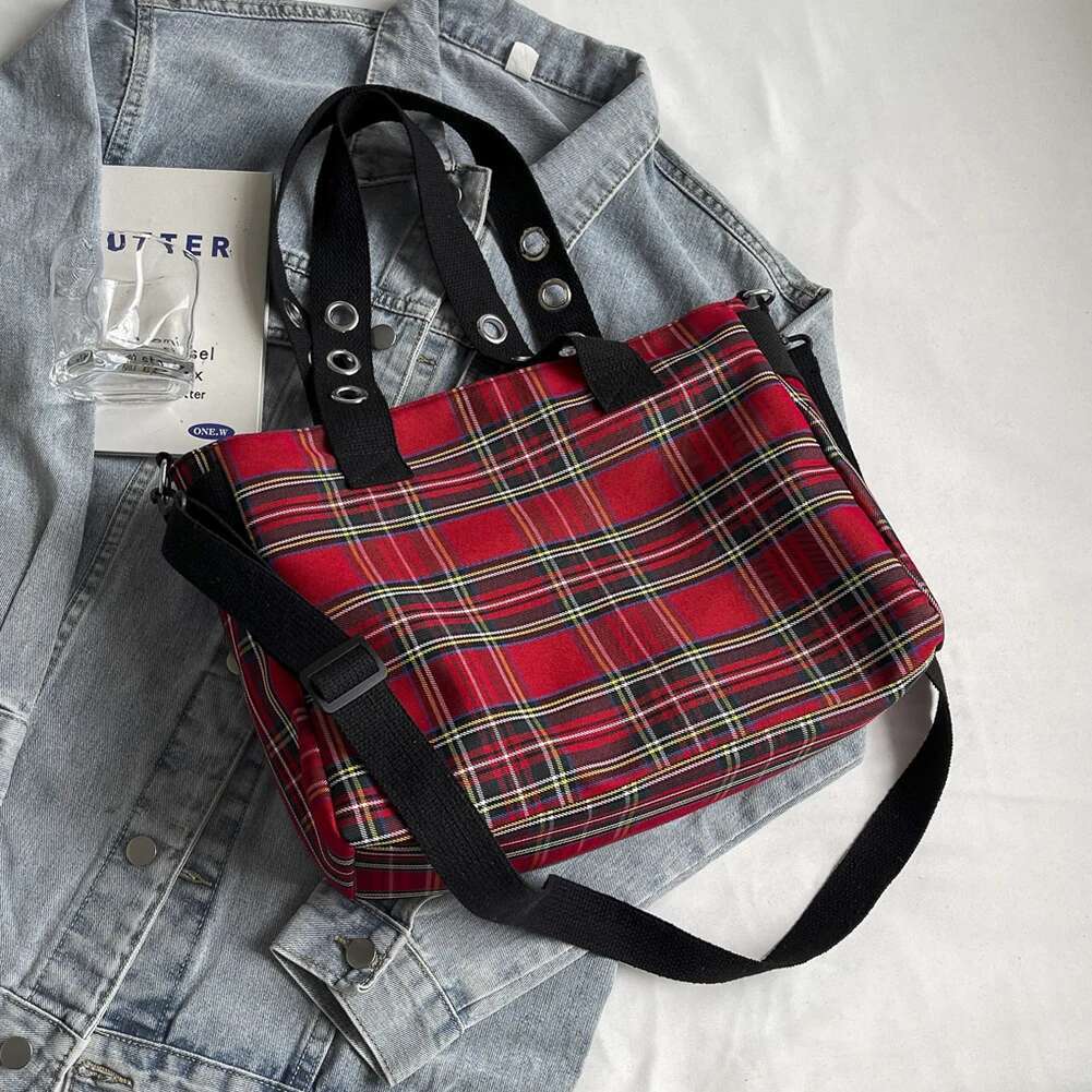 Designer Plaid Handbag Women Punk Shoulder Crossbody Bag Fashion Satchel Purse Queen Red Y2k Street For Travel Shopping 2025