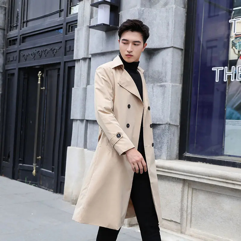 Mens solid color plus size trench coat loose fit single chest windproof jacket button coat mens clothing A101 250324