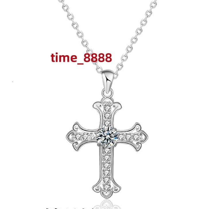 New 925 Sterling Silver Moissanite Accessories Necklace Jewelry Cross Pendant Women Collarbone Chain Necklace