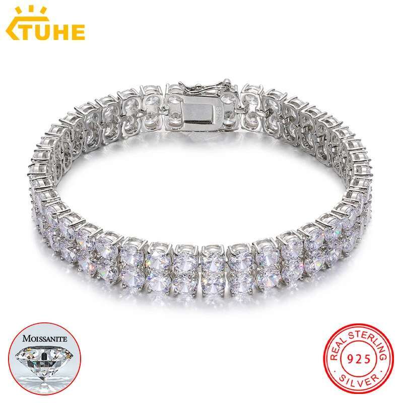 Custom Luxury Tennis Bracelet Silver 925 Moissanite 3mm-5mm 2 Row Tennis Bracelet For Women Men Hip Hop Jewelry
