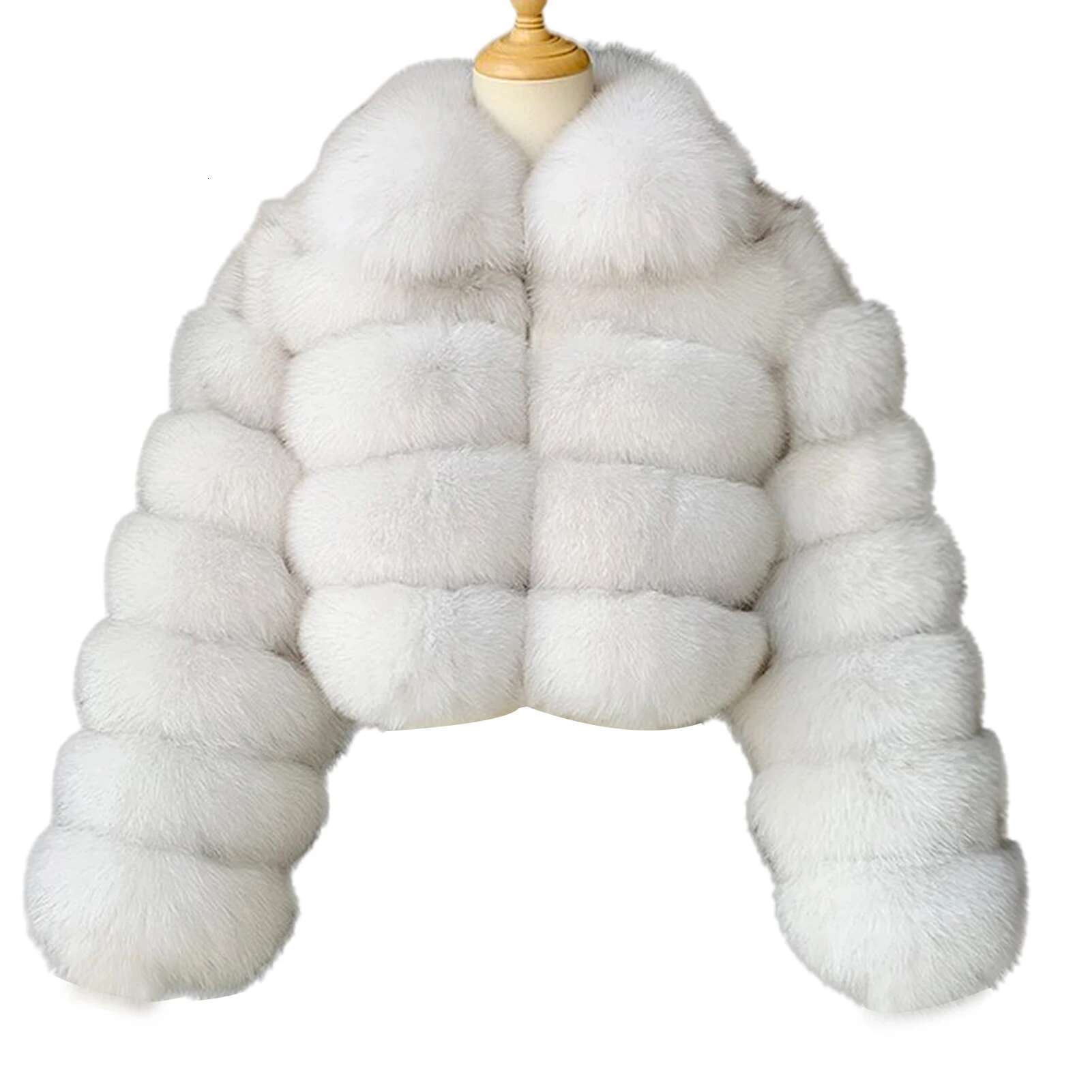 Loose Women Winter Thick Turn Down Collar Long Sleeve Zipper Faux Fur Slim Short Jacket Coat