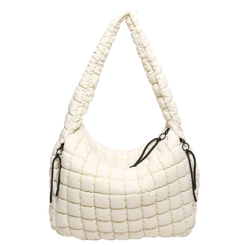 07 Folded Cloud Women's Fashionable One Shoulder Crossbody Double Side Pull Capacity Down Cotton Coat Tote Bag