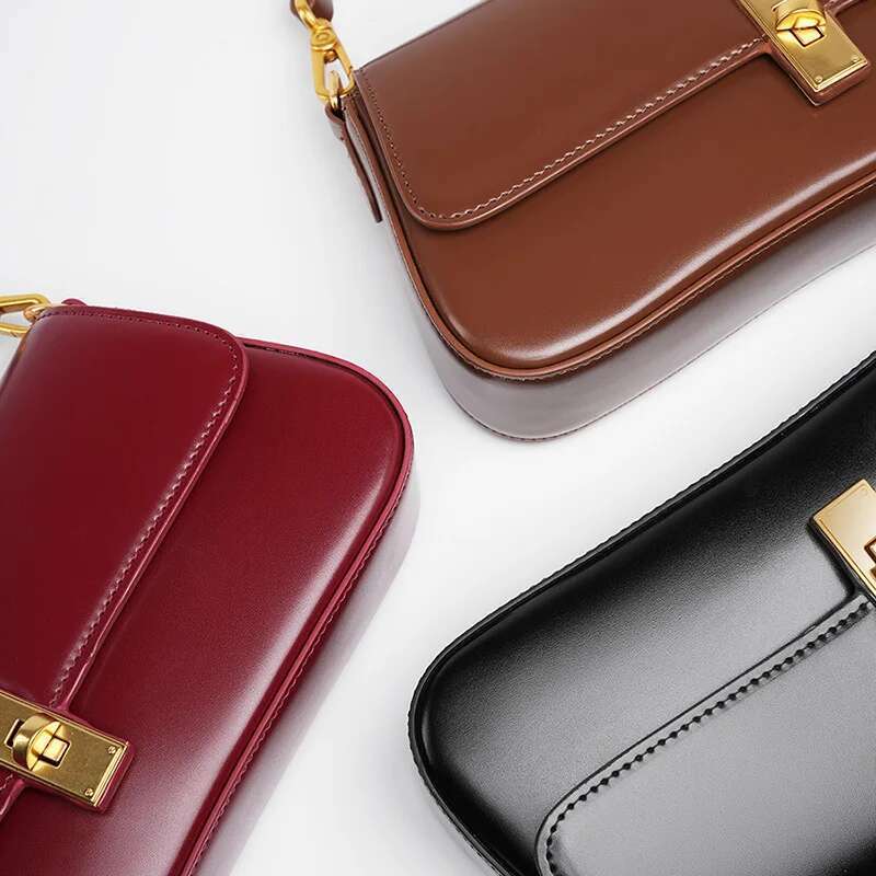 2025 New fashion Underarm Cowhide Genuine Leather Handbags Women Vintage Shoulder Bag Female Crossbody Bags