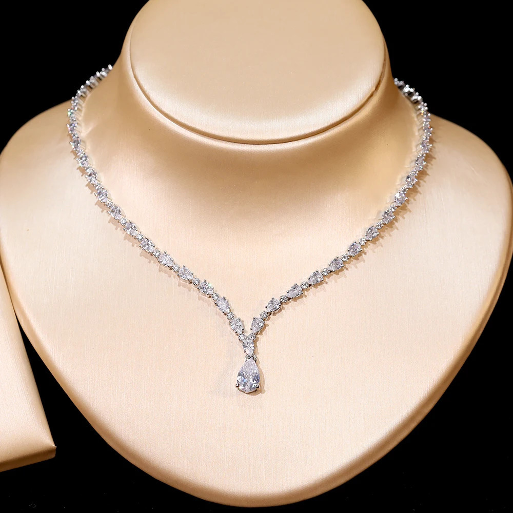 ASNORA Cubic Zirconia Wedding Necklace Water Drop Earrings 2 Piece Set Womens Clothing Party Jewelry Set Accessories 250318