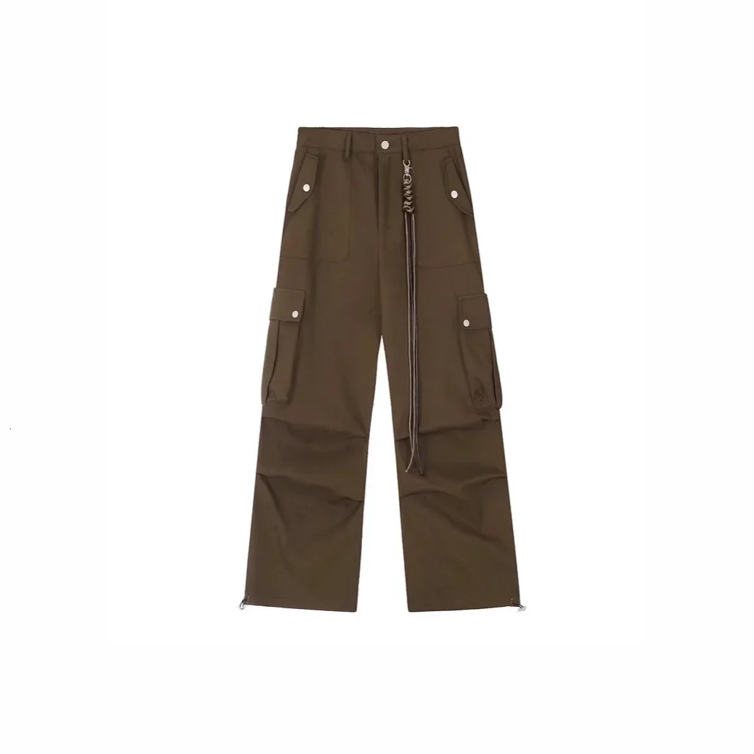 Retro American Panther Brown Cargo Pants Loose Fit Straight Leg Casual Mens and Womens Autumn Puff 250326