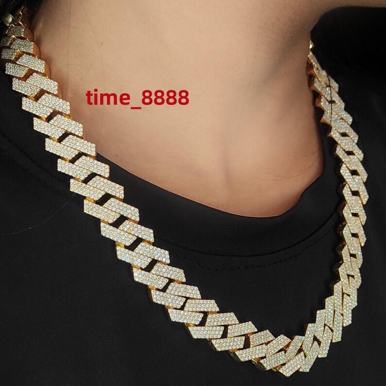 Handmade 16mm Sterling Silver VVS Moissanite Diamond Studded Iced Cuban Link Chain Men Women Hip Hop Jewelry Necklace Stylish