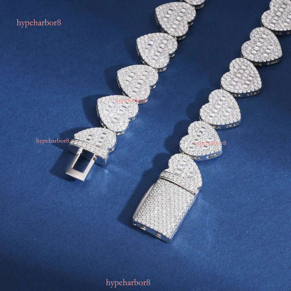 Dropshipping Hip Hop Jewelry 13mm Sterg Sier VVS Moissanite Dia Iced Out Heart Shape Tennis Chain Necklace