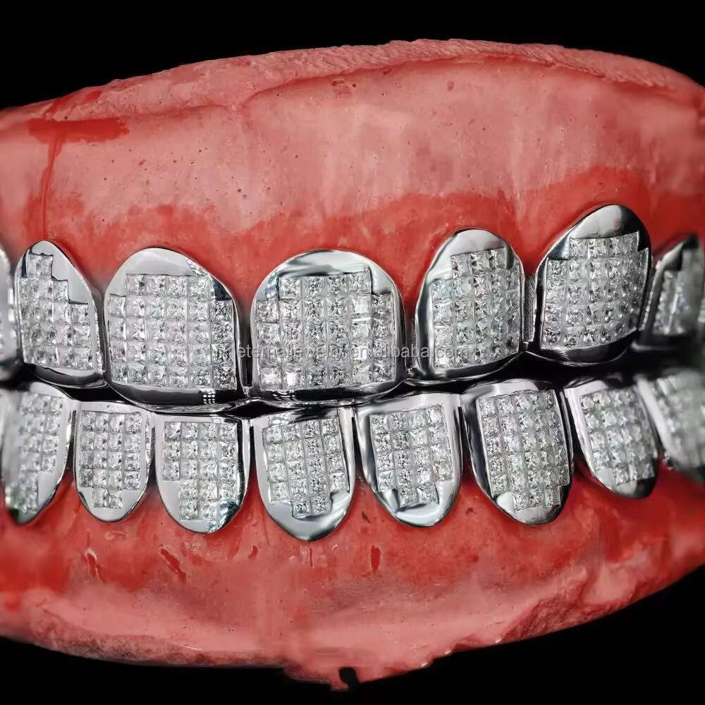 Custom Moissanite Grillz Ice Hiphop Invisible Setting Diamond Men Women Top bottom 925 Sterling Silver Teeth Perm Cut Grillz