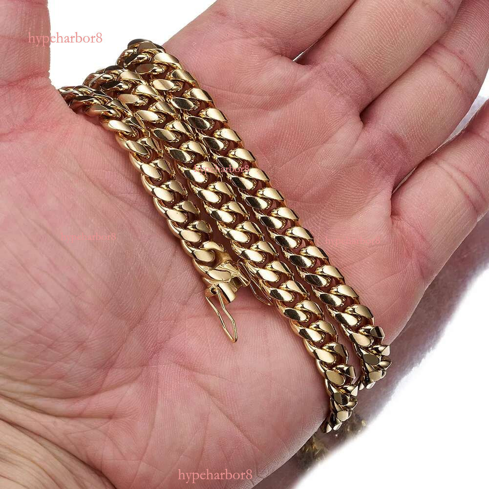 6-22mm Hip Hop Stainless Steel Miami Cuban k Chain Bib Clasp Mens Real Gold Plated Jewelry