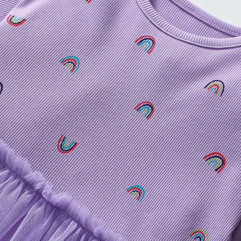 Small fur childrens clothing 2024 autumn childrens clothing spring cotton baby girl long sleeved rainbow casual dress W250326