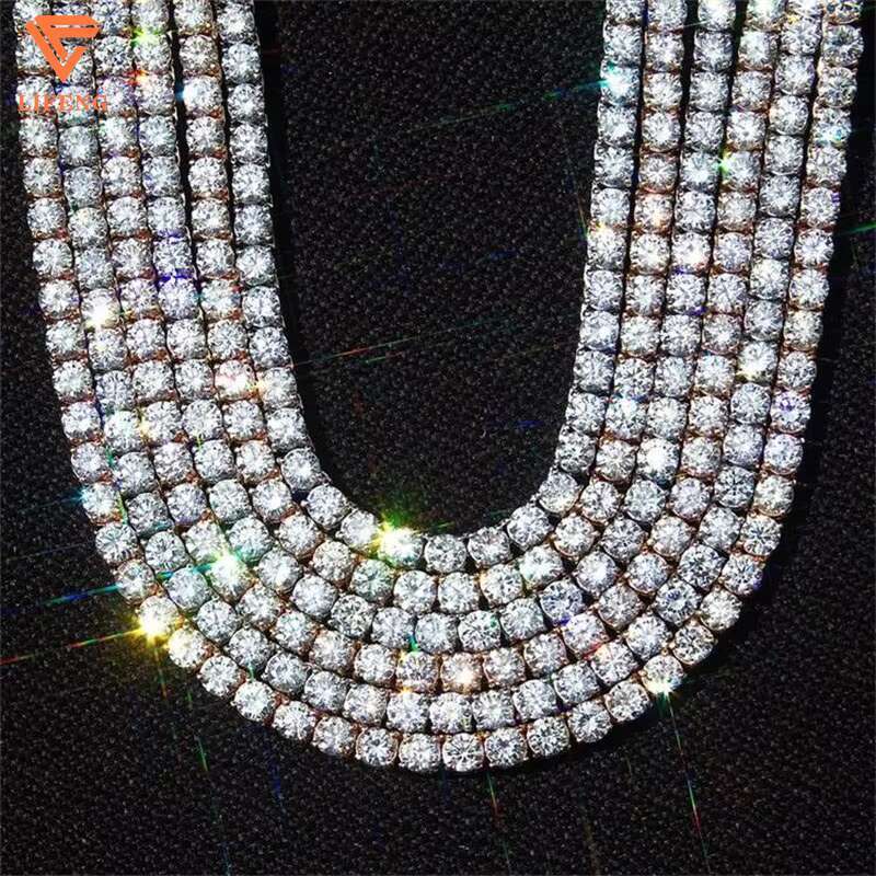 Iced Out Moissanite Chain Pass Diamond Test VVS Miossanite Jewelry 3mm 4mm 5mm 6mm 925 Sterling Silver Moissanite Tennis Chain