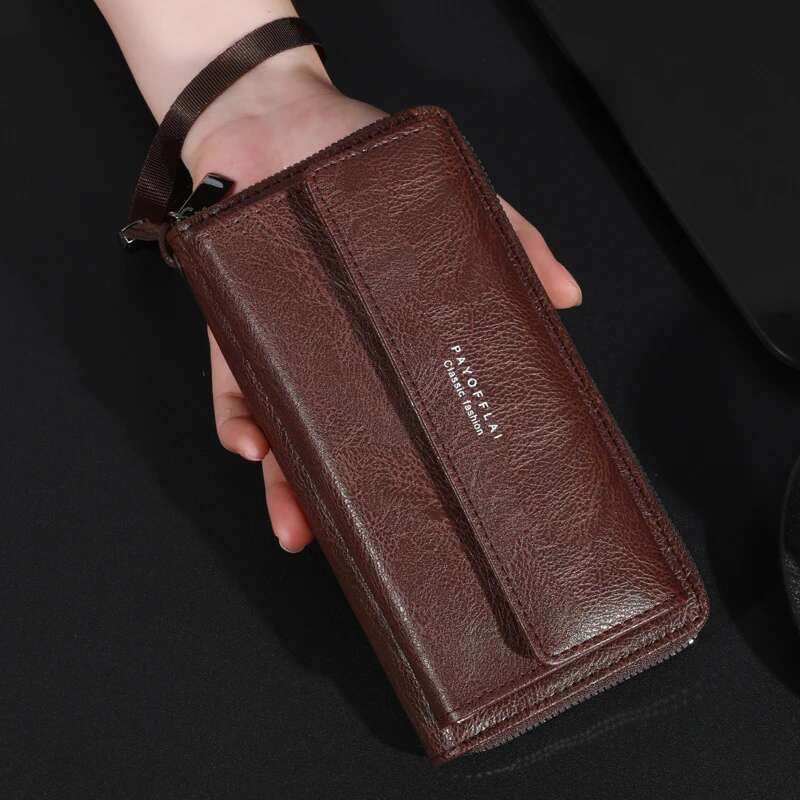 Men's PU Zipper Large Capacity Long Tote Bag With Multiple Card Sleeves Designer Double-layer Wallet