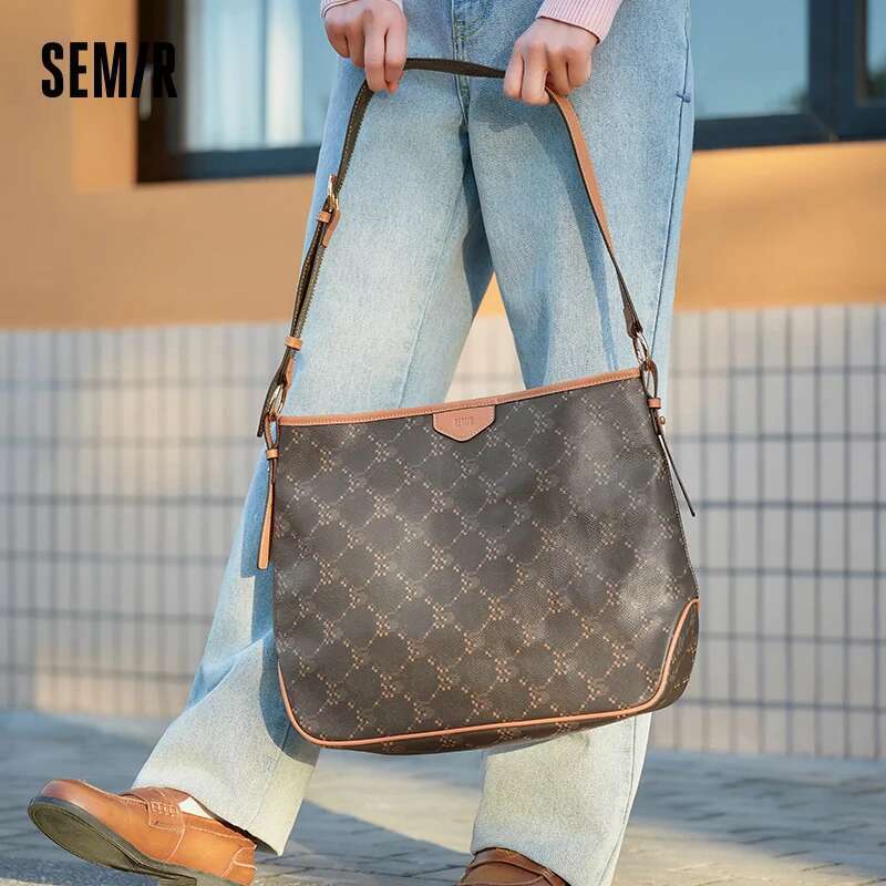 Women's Bags Semir Tote Women New Style Vintage Monogram Crossbody Popular Shoulder Large-capacity Shopping Bag
