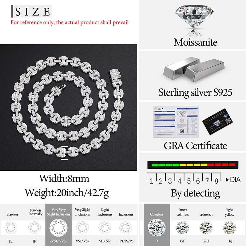 High Quality luxury Necklace Chain Cuban Mens Moissanite Necklace 925 Silver For Men Hip Hop Jewelry