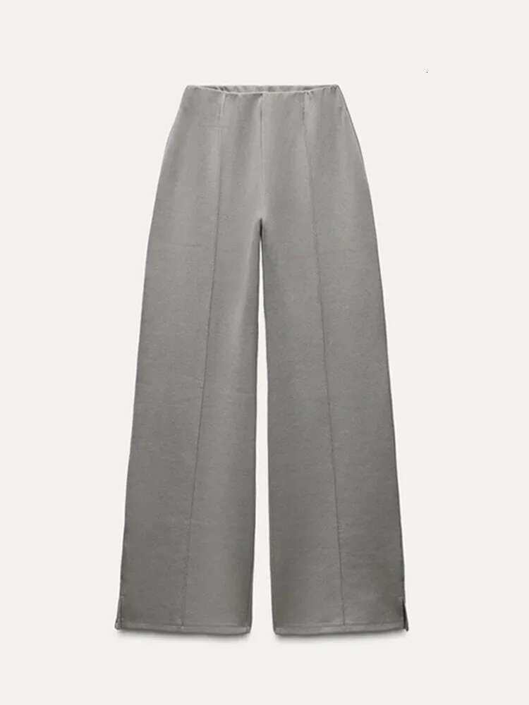 Fashion Solid Pant Set For Women Casual O Neck Long Puff Sleeve Pullover Wide Leg Trousers Suit Female Commuter 2Pcs Outfit