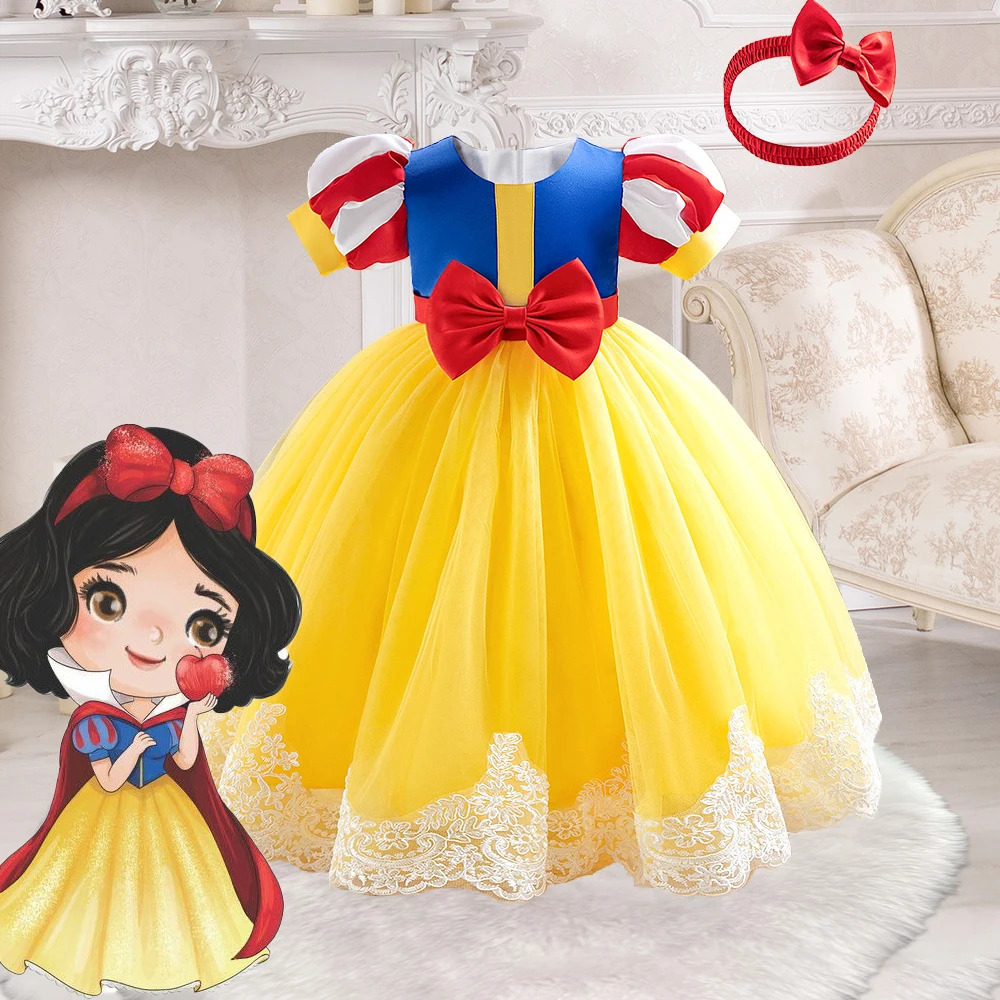 Snow White Princess Dress for Girl Costume With Headwear Carnival Cosplay Halloween Bow Birthday Party Dresses Children Clothing 250325