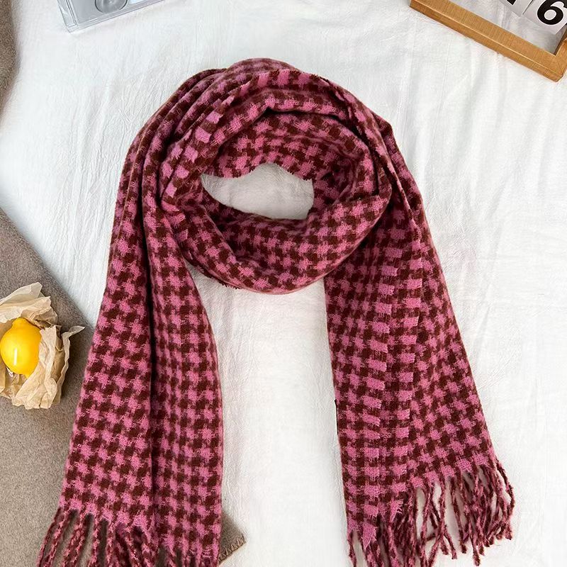 T355 new Korean retro houndstooth scarf female winter advanced sense all-match warm neck knitted shawl