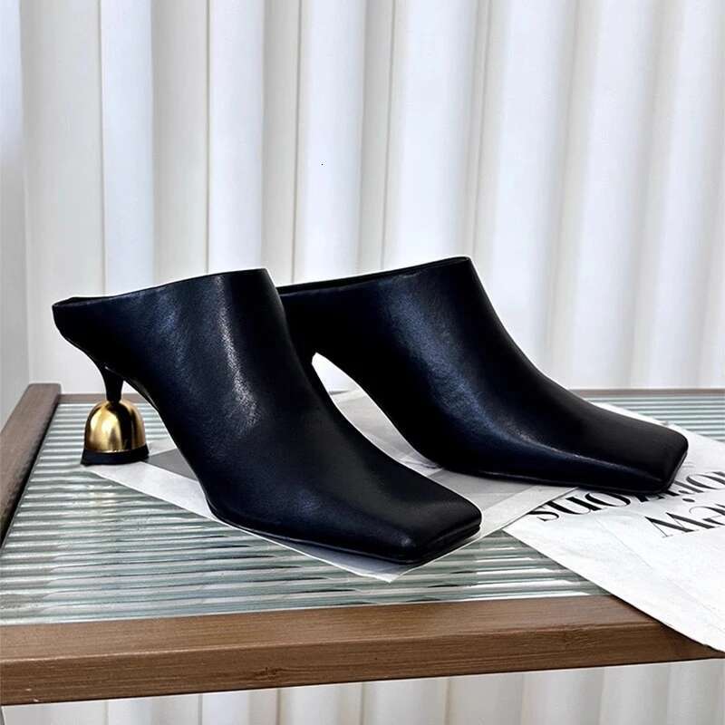 White Sheepskin Square Head Women's Slipper Baotou Textured Elegant Commuter Casual Simple Sense of Classic Wine Glass Heels New