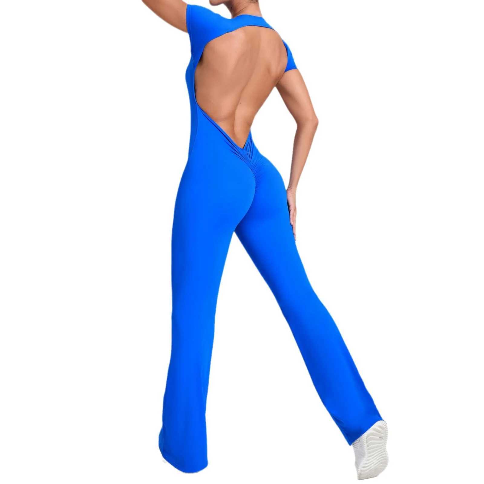 Long sleeved one-piece set womens backless sports jumpsuit womens push up jumpsuit quick drying yoga clothing exercise bodysuit W250326