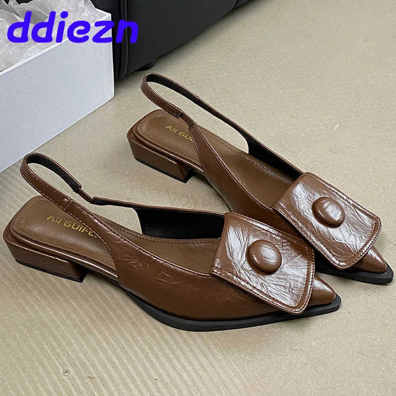 2024 Fem Slip On Footwear Fashion Shallow Wen Low Heel Sandals Shoes Slingbacks Pointed Toe Ladies 3cm Heel Sandals Shoes Z250326