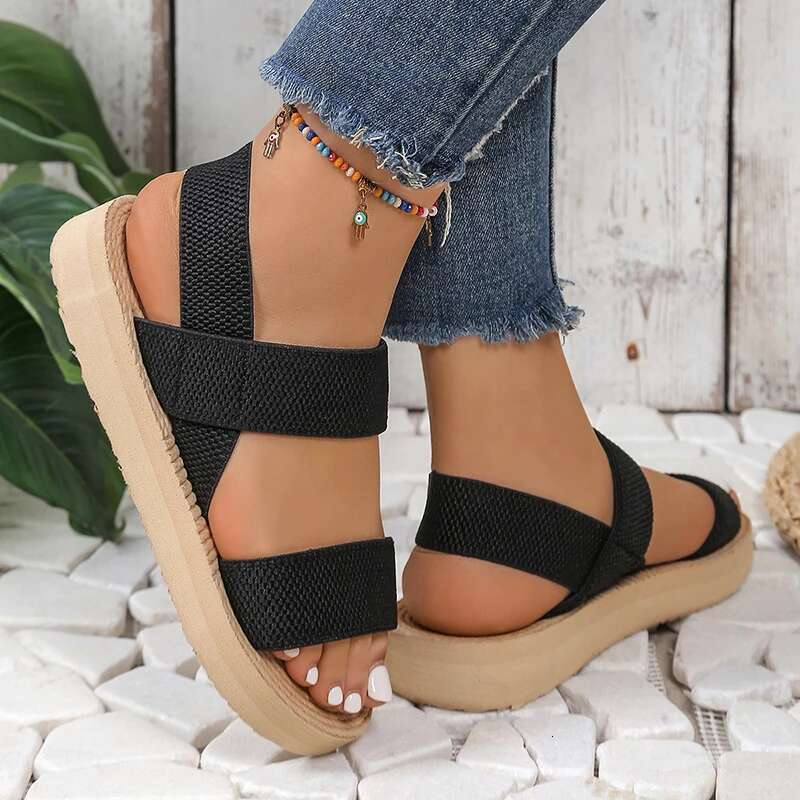 2025 Summer New Elastic Band Wedge Women's Designer Fashion Sandals Lightweight Non slip Beach Shoes Women's Casual Comfortable Sandals