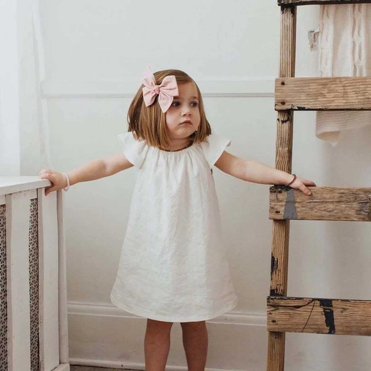 Summer toddler baby dress pure cotton simple girl home dress pure cotton childrens dress casual childrens loose dress W250326