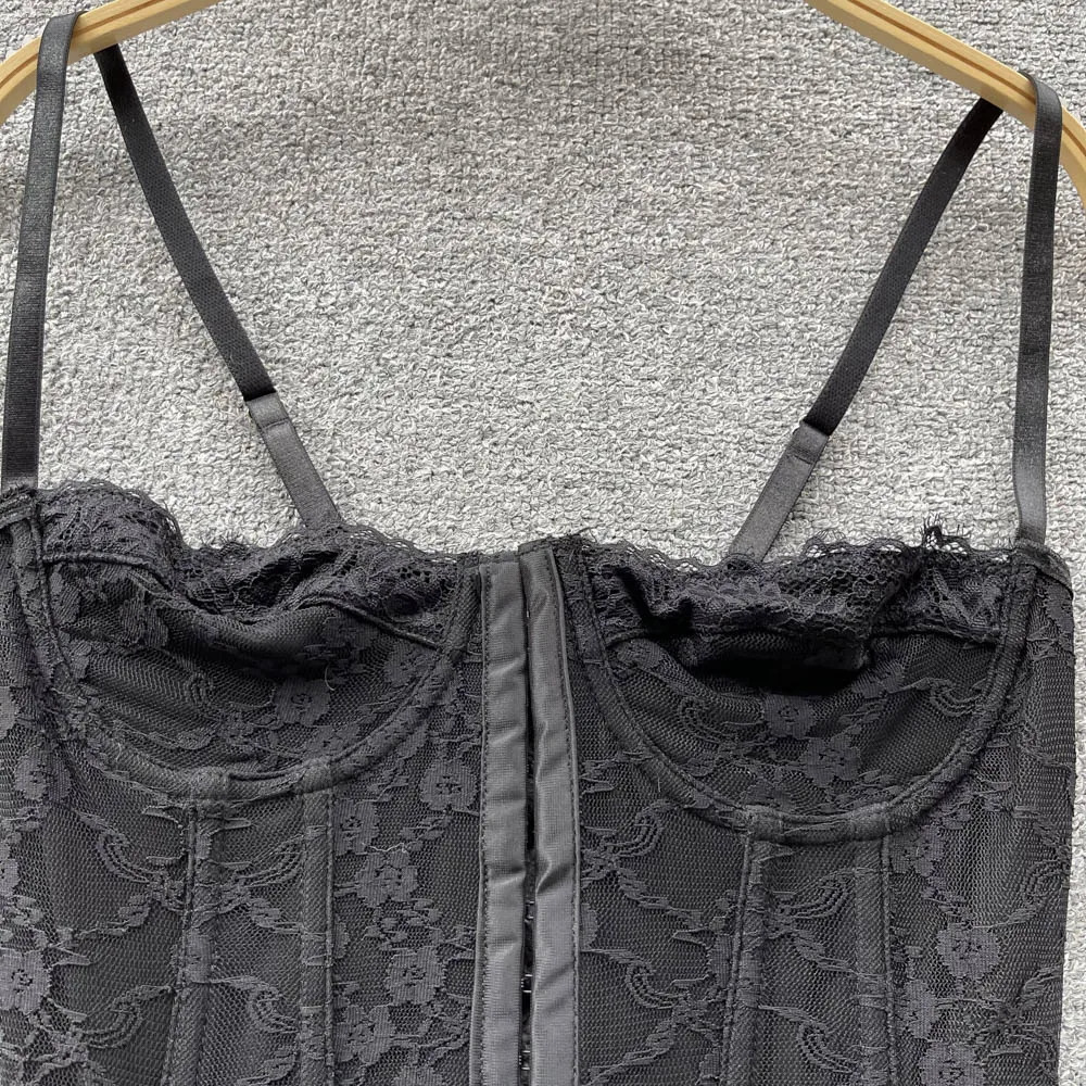 Sexy lace camas Korean fashion basic tight corset tight corset slim sweetheart vest solid color top womens summer streetwear y2k 250321