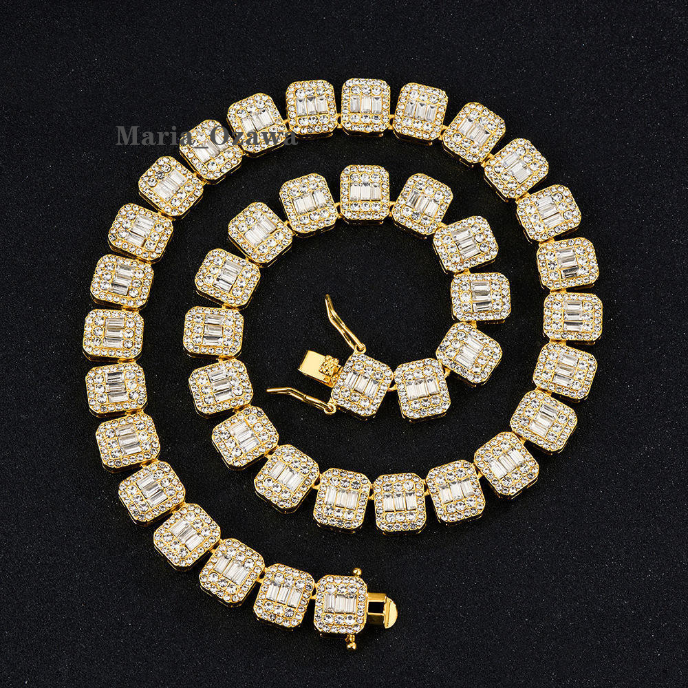 Hip Hop Jewelry 12mm Full Bling Diamond Moissanite Tennis Chain Iced Out Jewelry Necklace