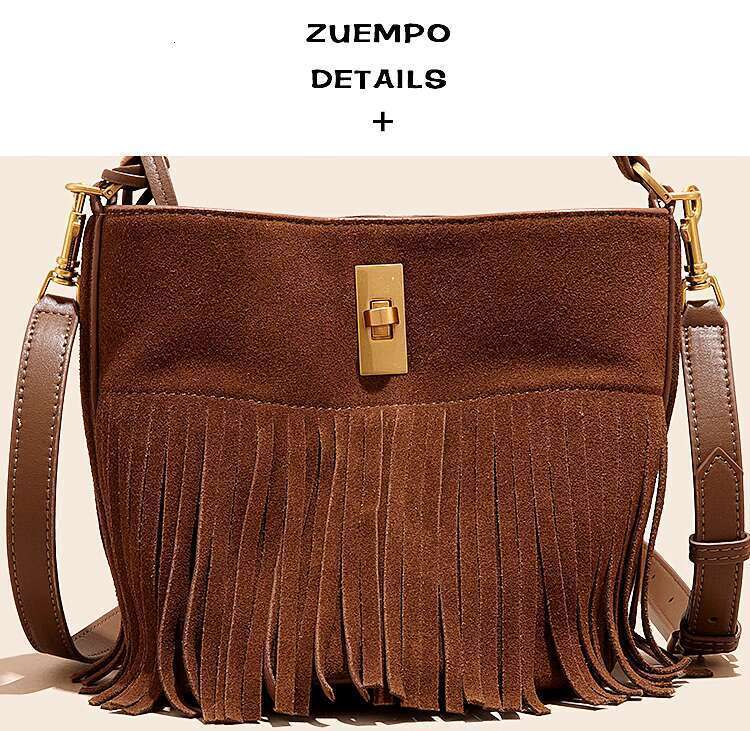 Women's Bags Women's Bags Autumn And Winter New Bucket Tassel Women's Frosted Leather Casual Versatile Hand-Held Crossbody Bag