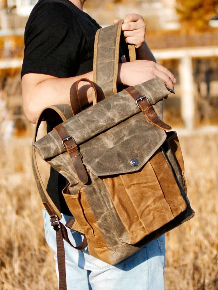 Vintage Backpacks For Men Oil Wax Canvas Leather Travel Backpack Large Waterproof Daypacks Retro Bagpack