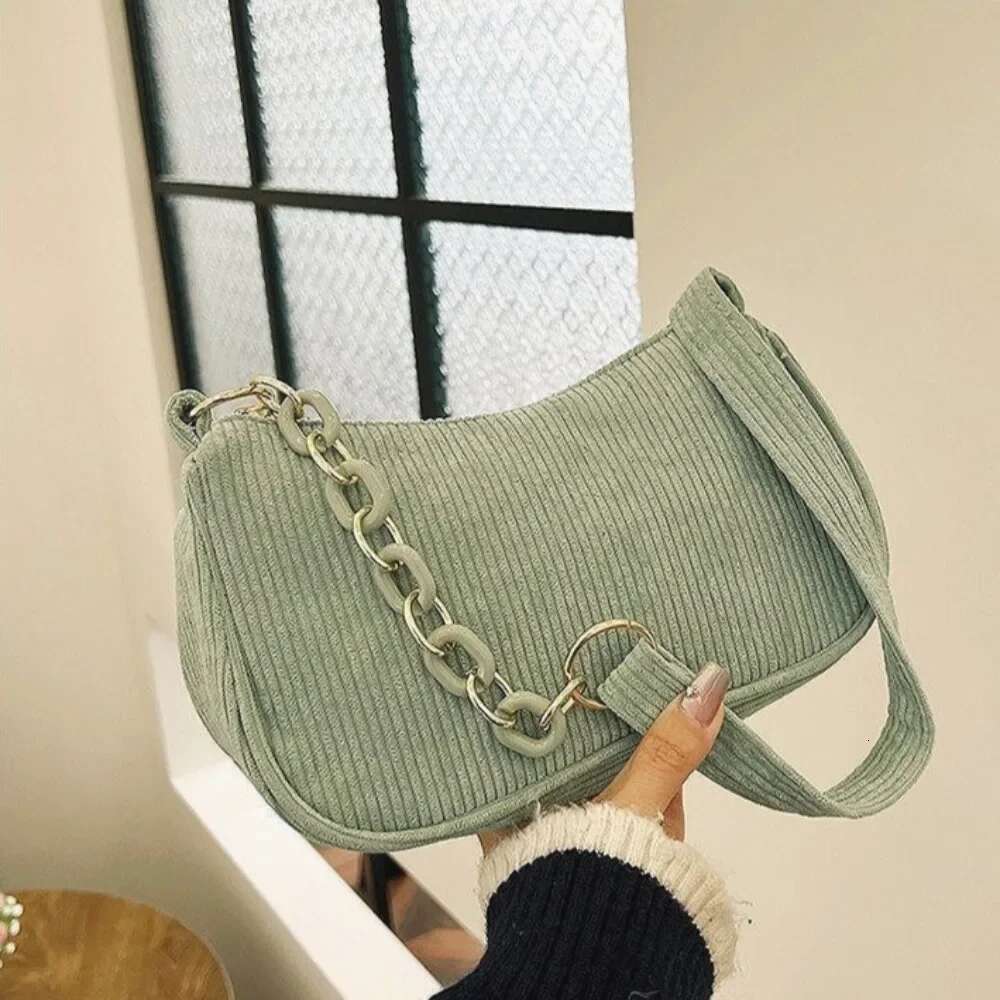 1PC Fashion Vintage Women's Handbags Corduroy Underarm Bag Casual Women Shoulder Bags Solid Color Zipper Female Handbag Clutch