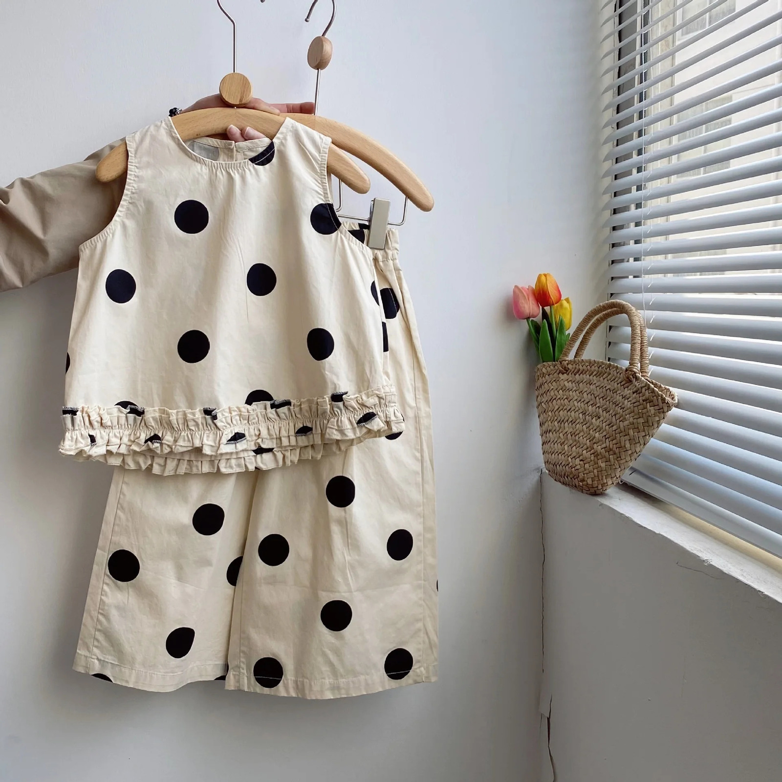 Kids Girls Clothes Suits Summer Children Girl Polka Dot Clothing Set Baby Girl Dot Vest Pants 2pcs Clothing Sets 250326