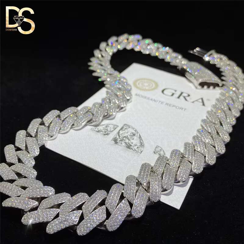 Luxury Hip Hop 18 20 22 Inches S925 Sterling Silver VVS Moissanite Cuban Chain Necklace Men