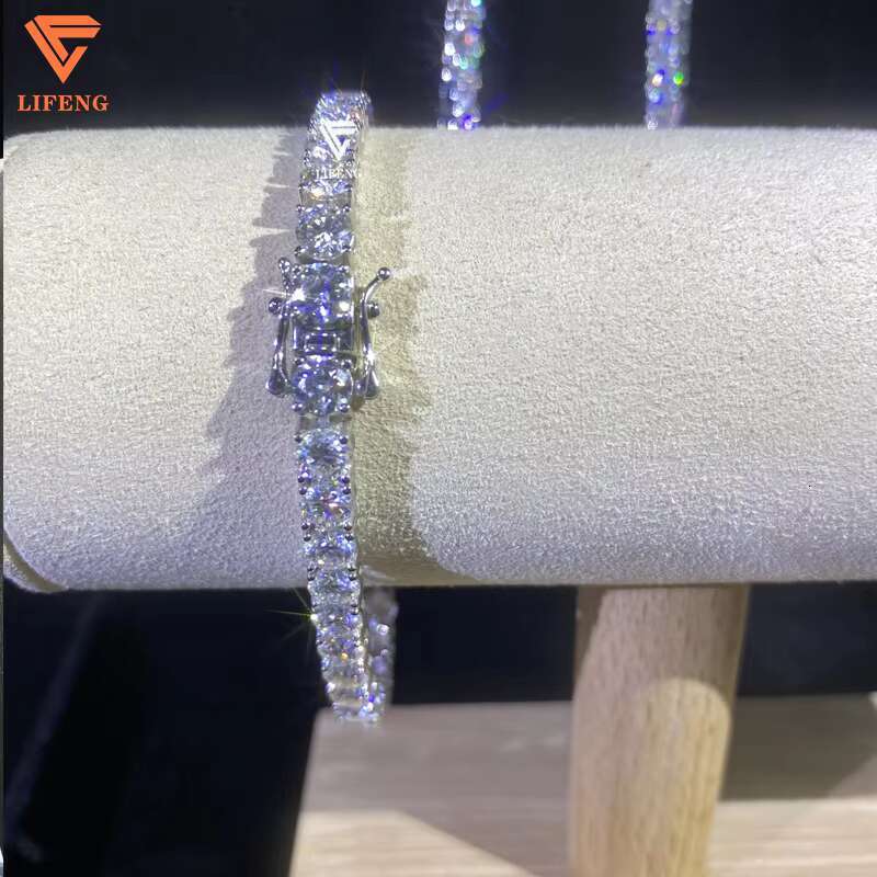 Lifeng Jewelry 5mm D Color VVS White Moissanite Chain Diamond 925 Silver Hip Hop Luxury Tennis Chain Moissanite Necklace