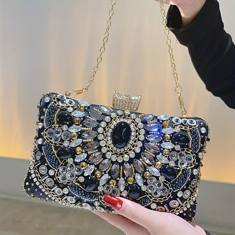 Beaded Rhie Evening Bag, Elegant Box Clutch Purse - For Women