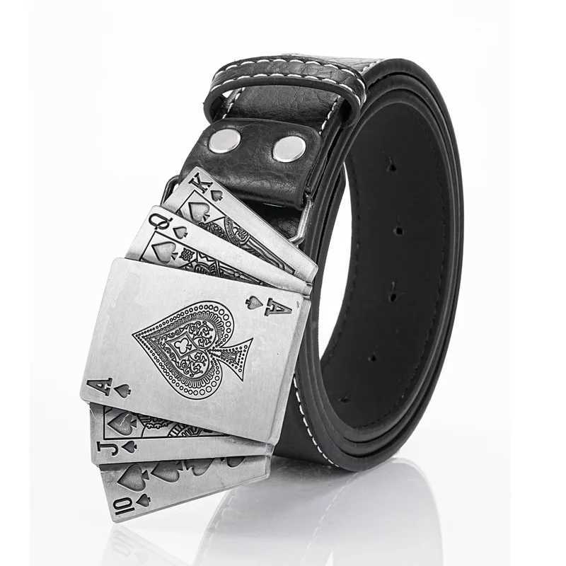 Mens and Womens Black Belt Poker Pattern Belt Fashion and Casual Cinturon Mens Belt W250326