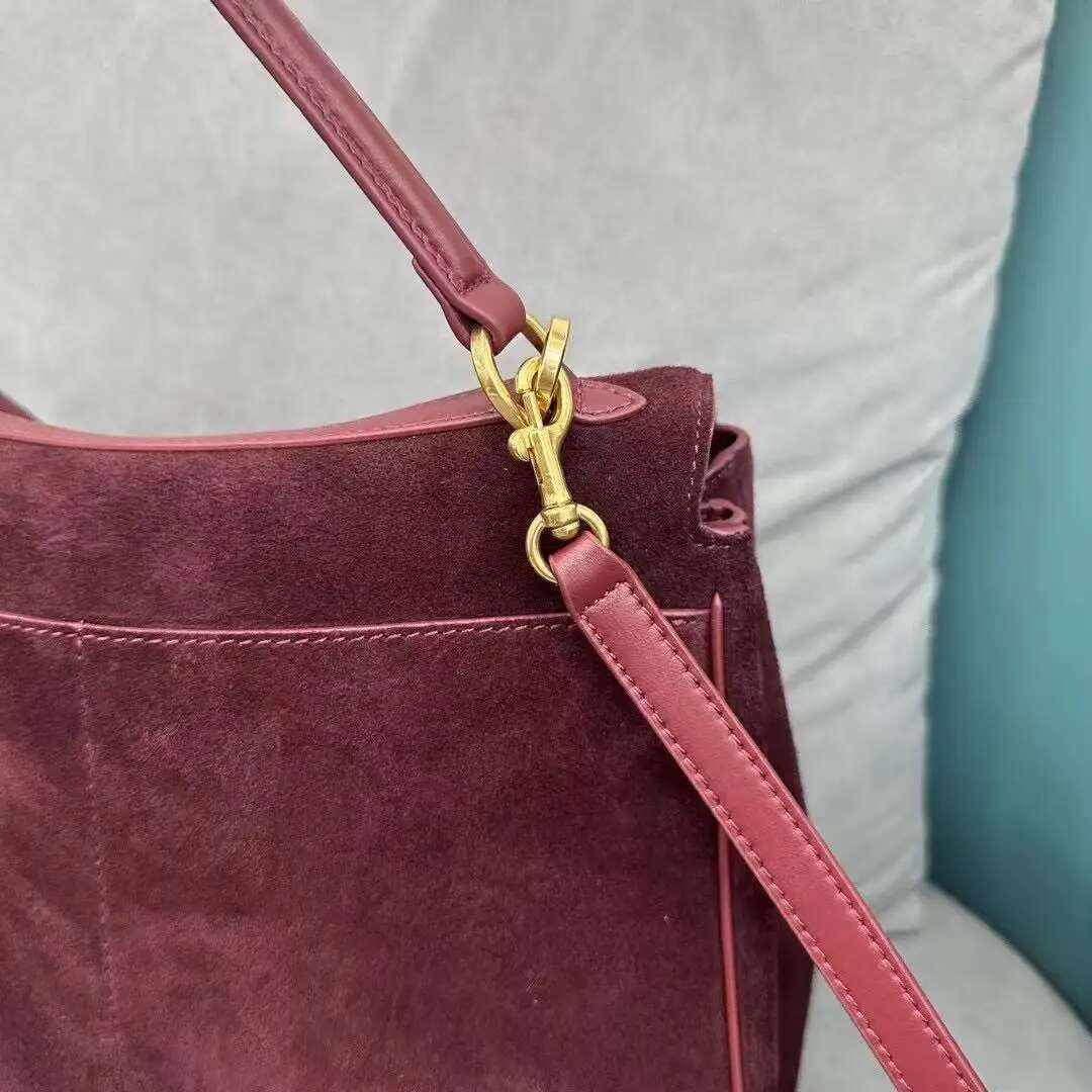 Custom Modern Design Suede Ladies Brown Frosting Genuine Handbags Real Leather Cowhide Tote Women Shoulder Bag