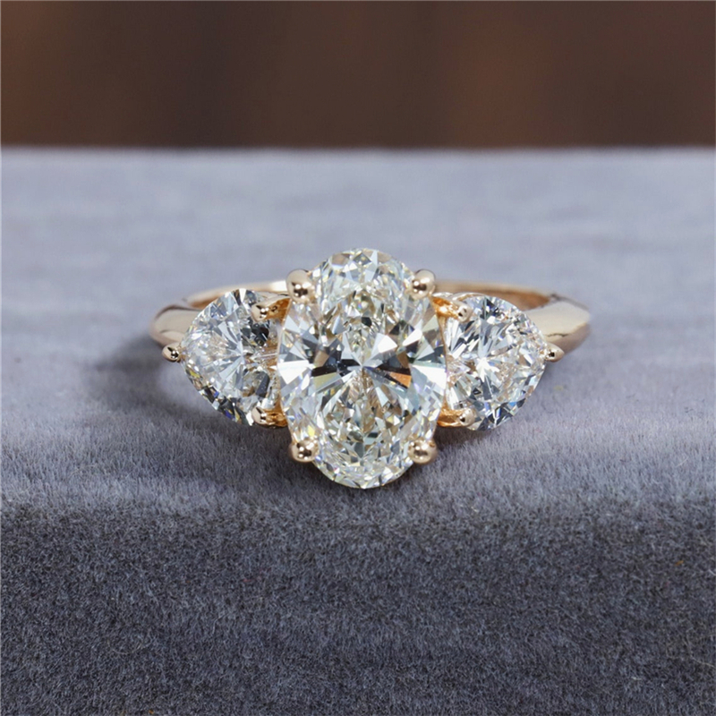 Jewelry Classic Three Ston 2.5Carat Oval-Heart Shape IGI Certified Lab Grown Diamond Womens Antique Jewelry 18K Yellow Real Gold Engagement Ring For H