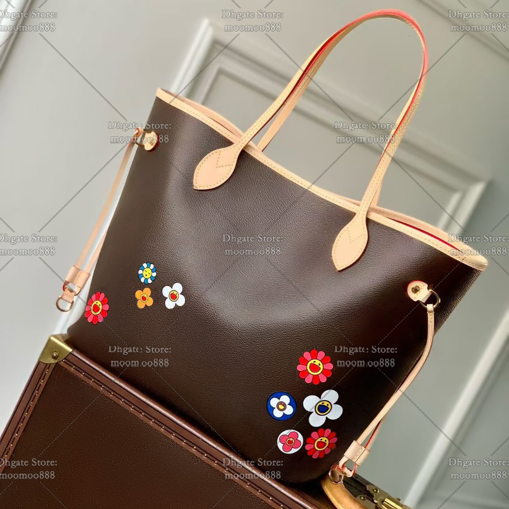 Designer Tote Bags for Women 31cm MM Shiopping Bag Luxury Handbags Cowhide Leather Coated Canvas Purse Brown Shoulder Bag with Pouch