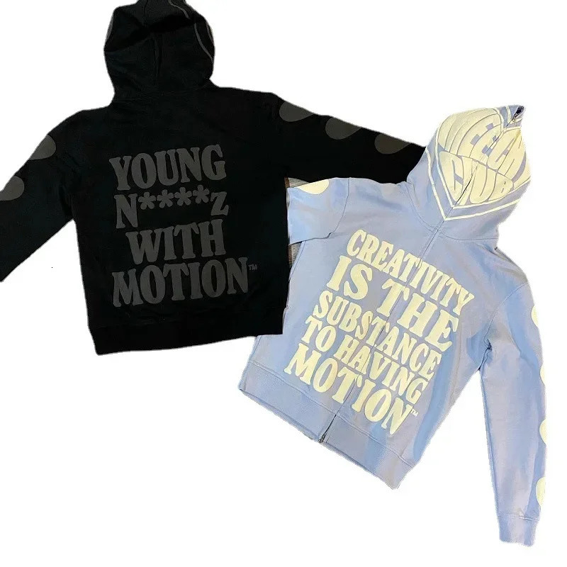 Y2K Clothing foam Print High Street Hip Hop Loose Zipper Hoodie Mens Gothic Harajuku Leisure Street Oversized Sweatshirt Unisex 250324