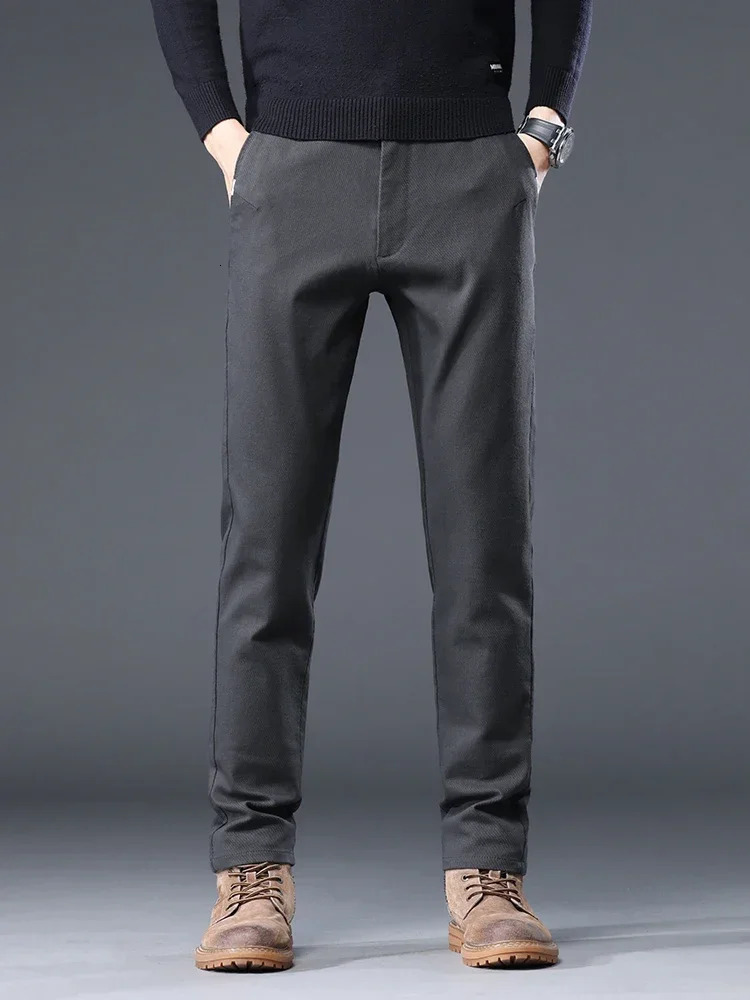 2024 Autumn Mens Elastic Casual Pants Cotton Business Straight Classic Clothing Solid Color 250326